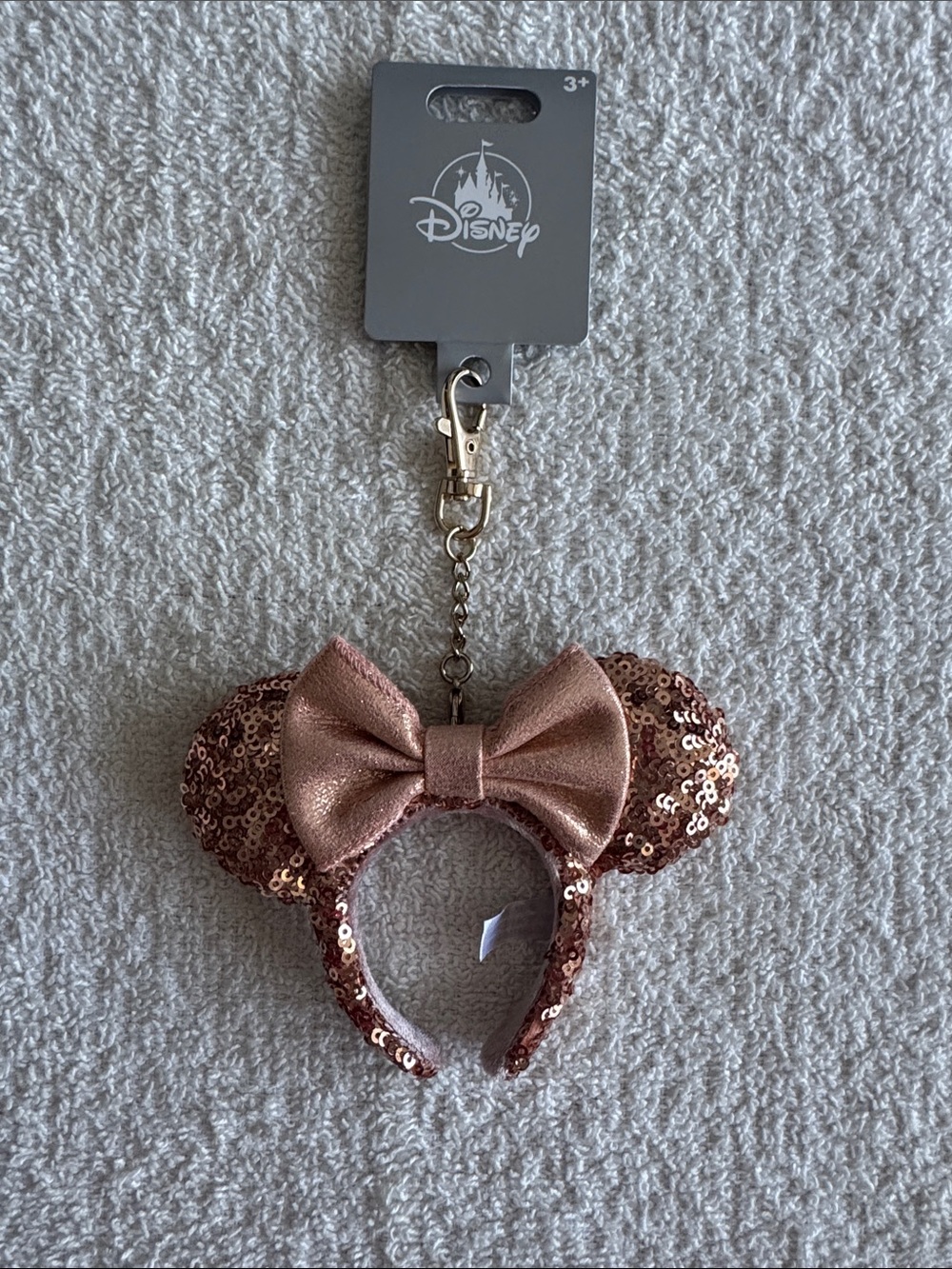 Disney Rose Gold Sequin Minnie Mouse Ears Headband Keychain Bag Charm